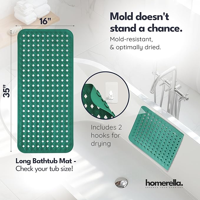 homerella® Bathtub Mat Non Slip 35x16, Incl. Hooks - Image 3