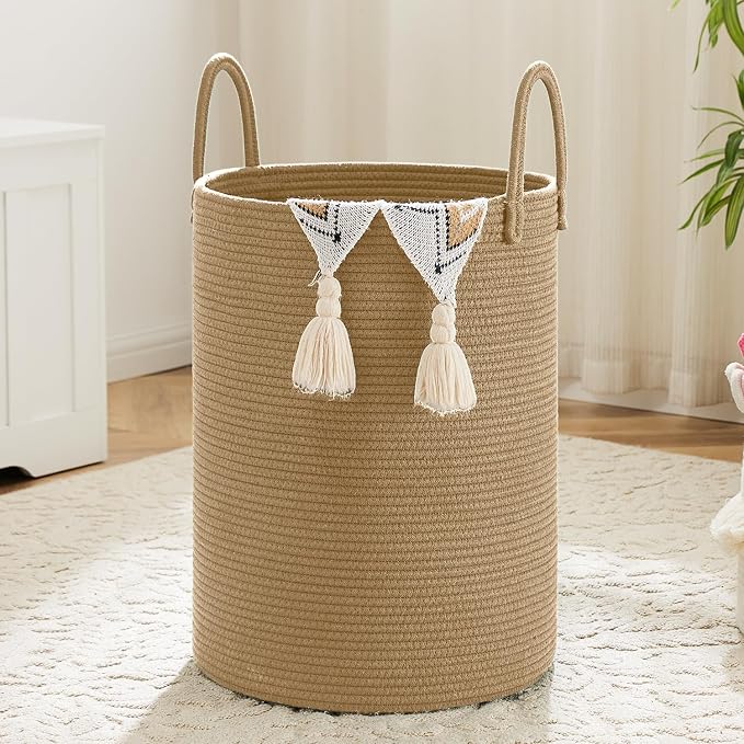 Laundry Basket, Woven Cotton Rope Laundry Hamper, 100L by Artfeel