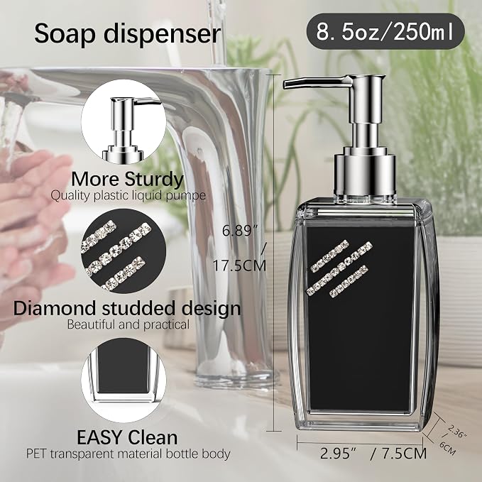 Black Soap Dispenser with Refillable Plastic Pump - Image 5
