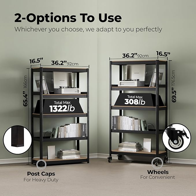 HOMEDANT House 5-Tier Metal Rolling Cart Shelf Rack Casters Heavy Duty Wheel - Image 2