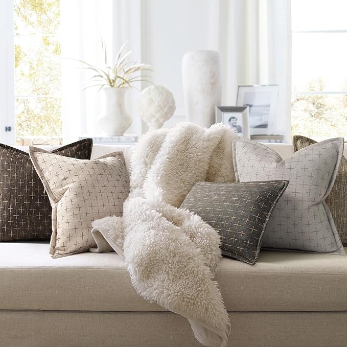 Pillow Covers 24x24 Set of 2 Soft Polyester Textured Pillow Covers - Image 6