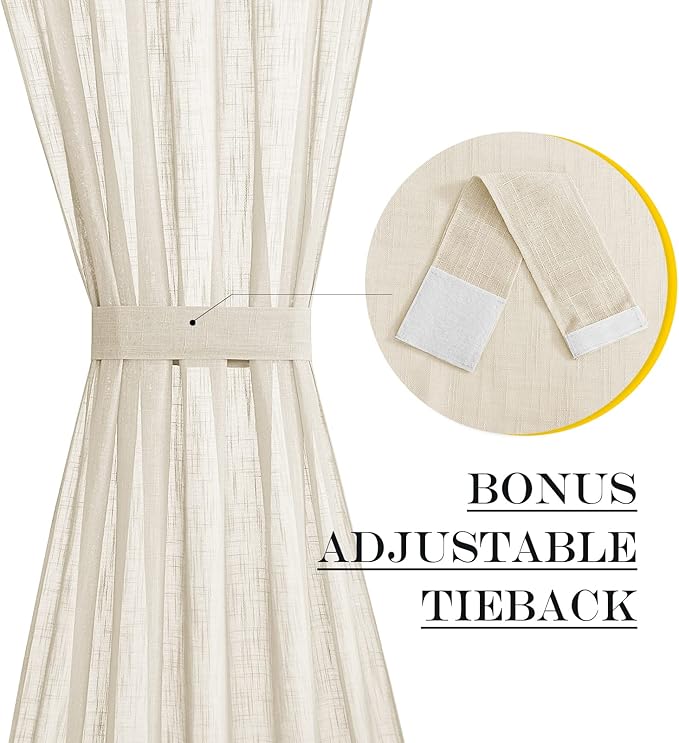 NICETOWN Faux Linen Kitchen Bathroom Door Curtains 40 Inches Length, Farmhouse - Image 2