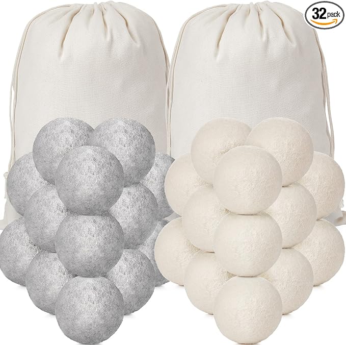 Roowest 32 Pieces Wool Dryer Balls Set 30 Reusable Wool Balls by Roowest