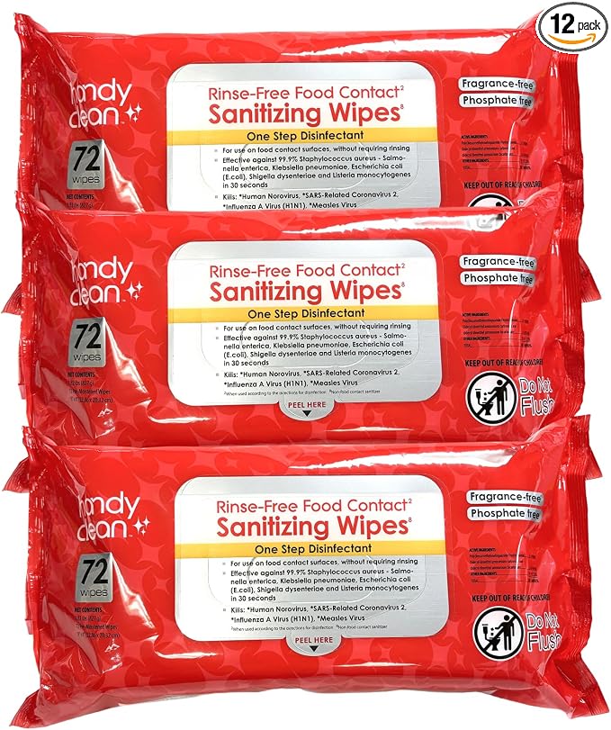HandyClean Rinse-Free Food Contact Sanitizing Wipes Pouch by DiamondWipes