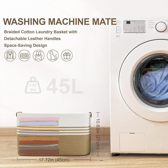 45L Small Laundry Basket with Leather Handles - Image 7