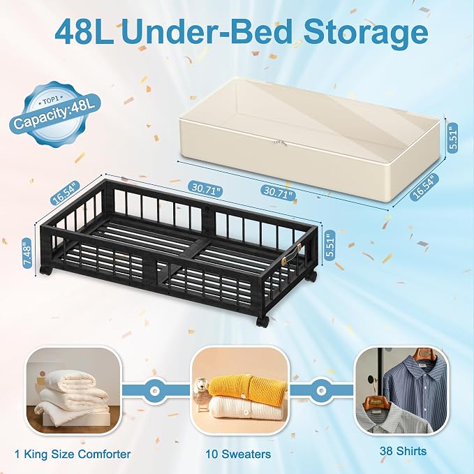 efluky 2-Pack Bamboo Under Bed Storage - Image 2