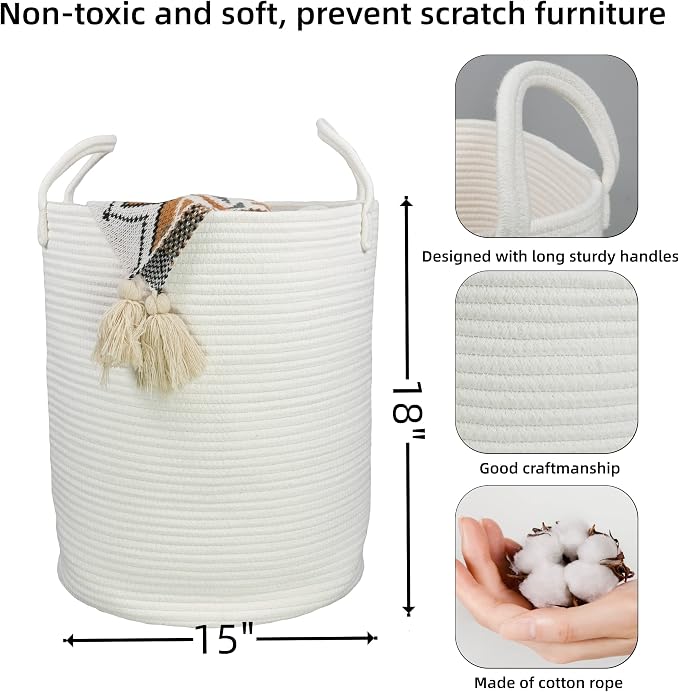 Cotton Rope Laundry Basket Hamper - Image 2