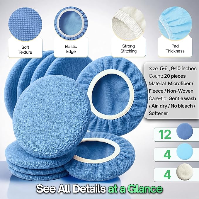 6 Pack Buffing Pads, Polishing Pad Covers, Microfiber & Wool - Image 6