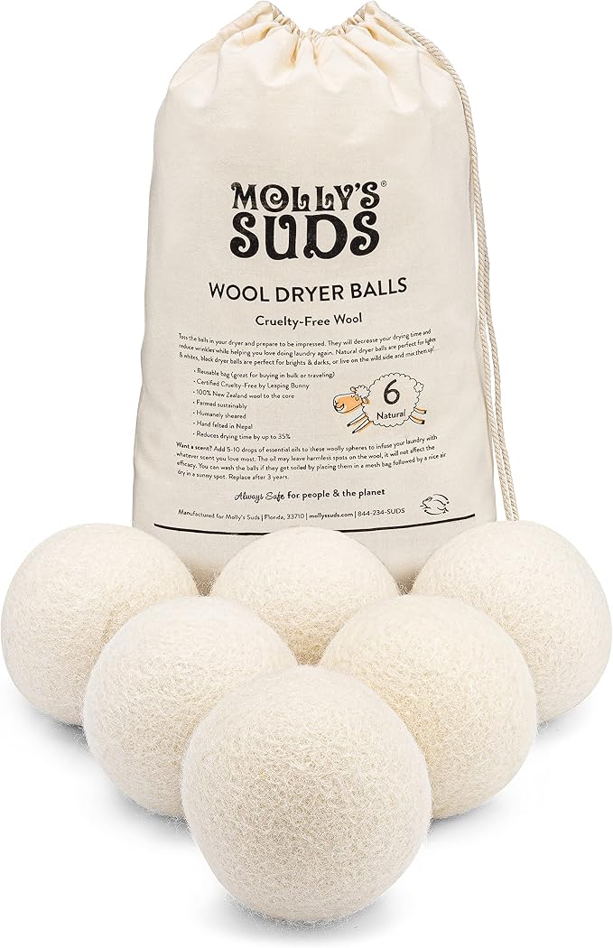 Molly's Suds Wool Dryer Balls | XL, Premium Organic Fabric Softener, by MollysSuds