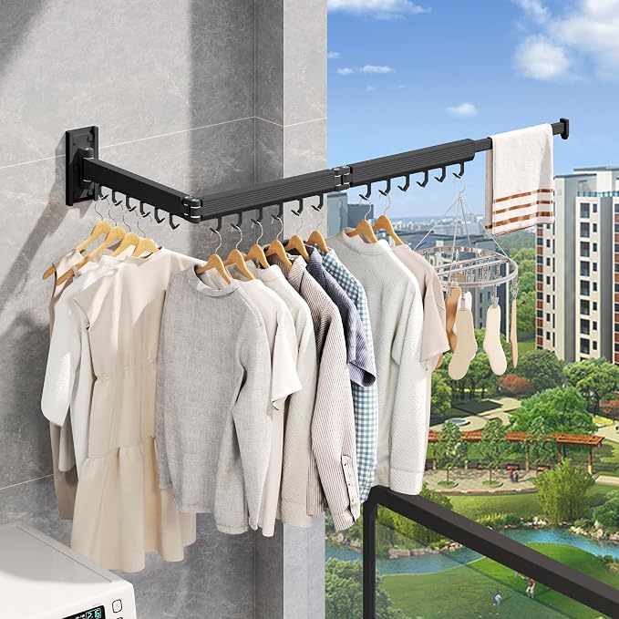 Wall Mounted Clothes Drying Rack, Collapsible Laundry Drying Rack, Retractable - Image 3
