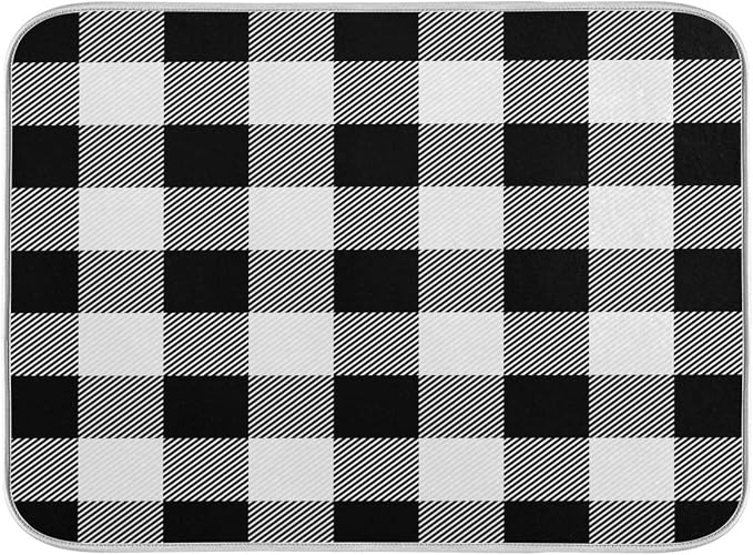 White and Black Buffalo Plaid Dish Drying Mat 16x18 by Wamika