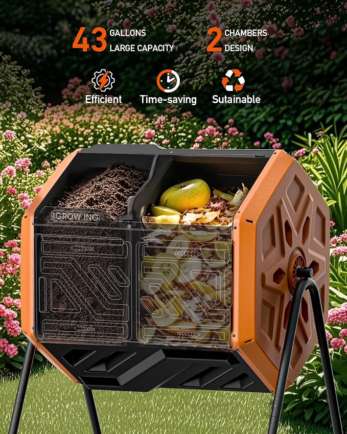 THEGROW'ING Updated 43 Gallon Compost Bin Outdoor, Fast Assemble Tumbling - Image 4