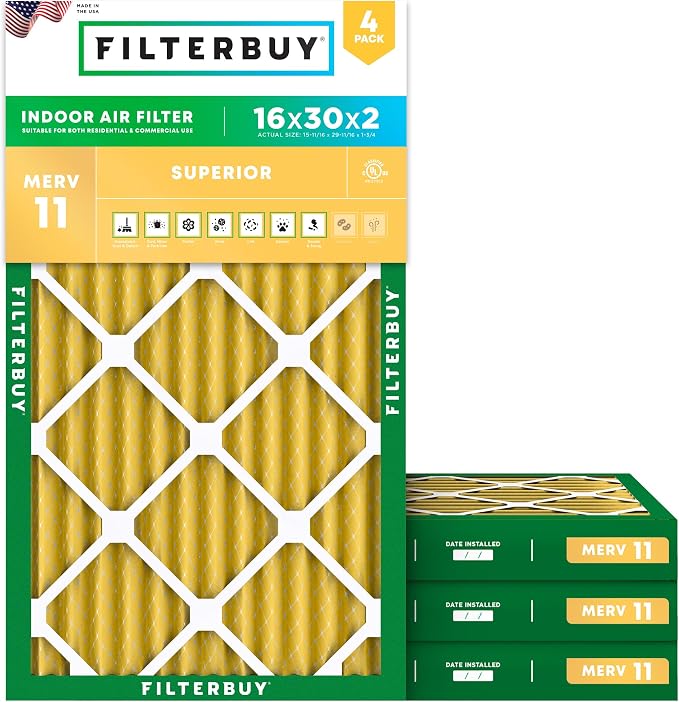 Filterbuy 16x30x2 Air Filter MERV 11 Allergen Defense Replacement, by Filterbuy