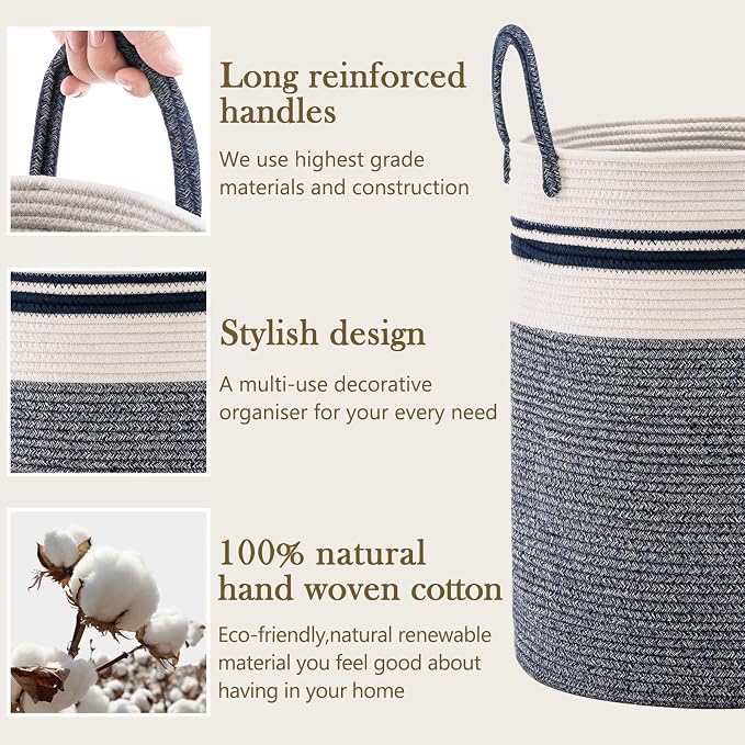 YOUDENOVA Woven Rope Laundry Hamper Basket, 72L Tall Laundry Basket, Baby - Image 4
