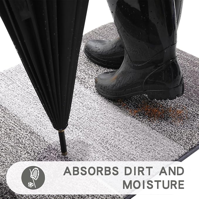 Kitinjoy Indoor Outdoor Door Mat, 32x20 Non-Slip Absorbent Dirt Trapper - Image 2