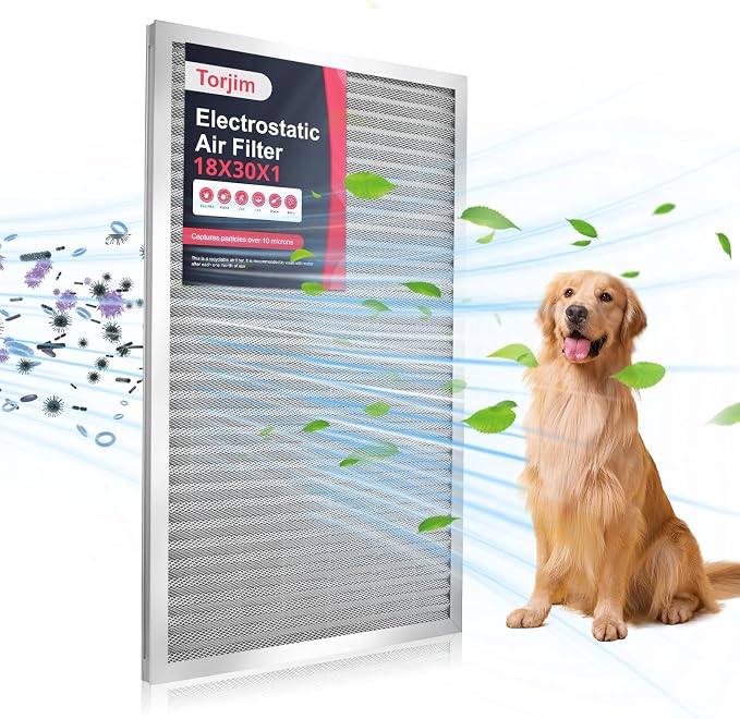 Torjim 18x30x1 MERV8 Air Filter, Washable & Reusable Electrostatic Filter by Torjim
