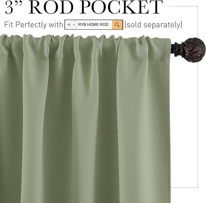RYB HOME Short Curtains 45 inch 2 Panels Set, Room Darkening Small Window - Image 2