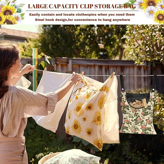 2 Pcs Floral Clothes Pin Hanging Bag - Image 6