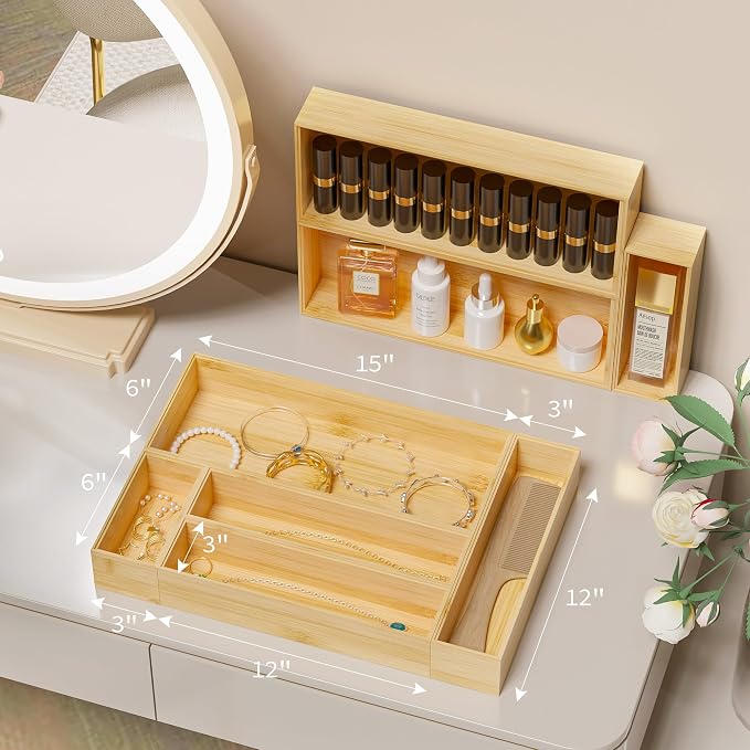 Kitchen Drawer Organizer Bins, Stackable Bamboo Deep Drawer Organizer - Image 5