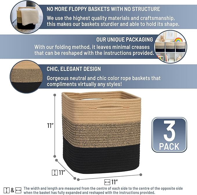 NaturalCozy Storage Cubes 11 Inch Cotton Rope Woven Baskets - Image 2