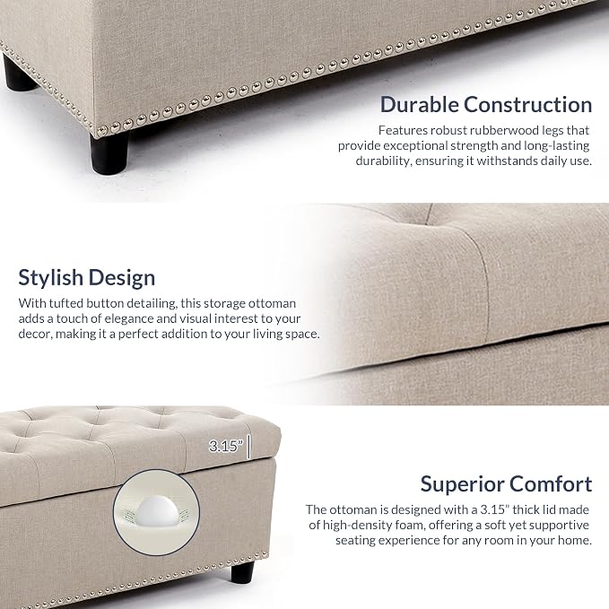BELLEZE 47" Storage Ottoman, Storage Bench - Image 9
