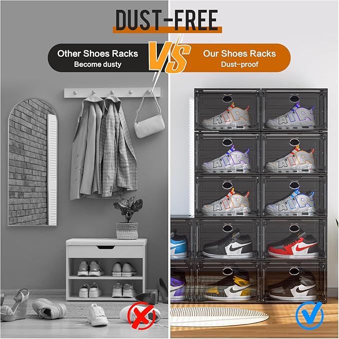 KEFA XL Shoe Storage Box Organizer, 6 Pack Shoe Boxes Clear Plastic Stackable - Image 3