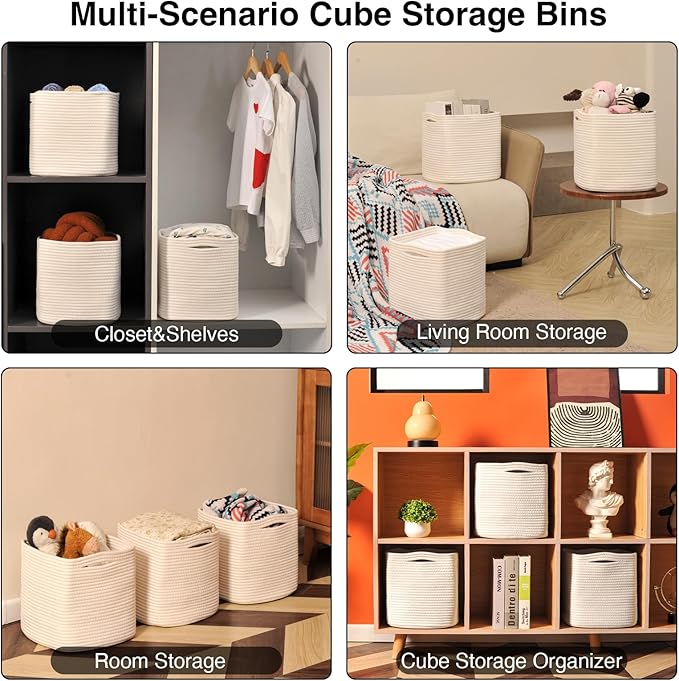 11 Inch Cube Storage Bins, Organizer Bins, Woven Cotton Rope Baskets - Image 4