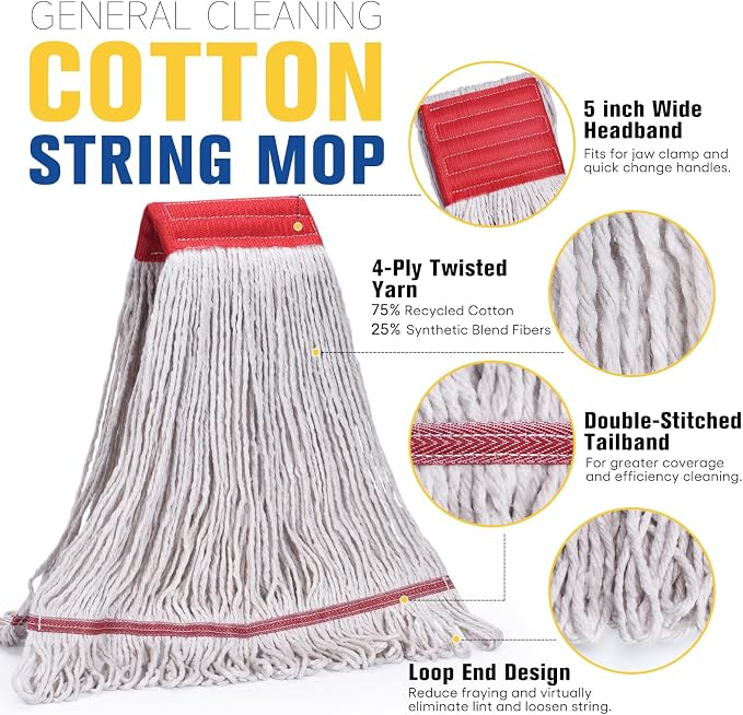 Matthew Cleaning Commercial Mop Head Replacement, 5 Inch Wide Headband - Image 3