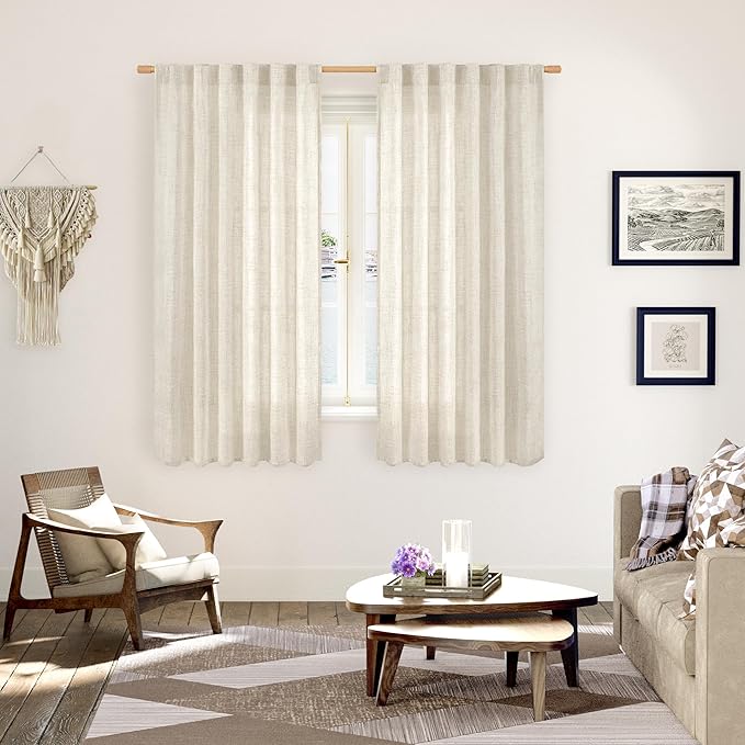 YoungsTex Boho Linen Curtains 63 Inch Length 2 Panels - Image 2