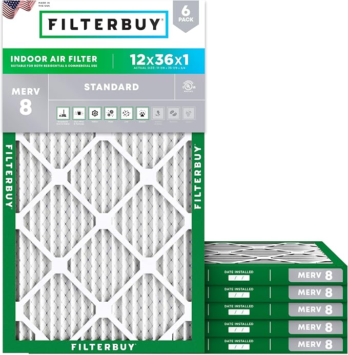 Filterbuy 12x36x1 Air Filter MERV 8 Dust Defense Replacement, Electrostatic by Filterbuy