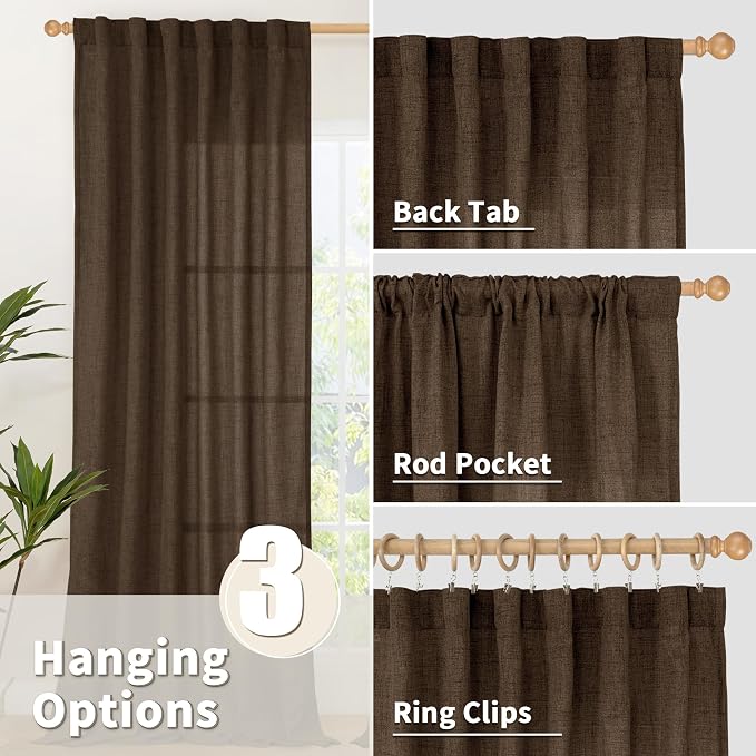 YoungsTex Brown Linen Curtains for Living Room 63 Inches Long, Chocolate Semi - Image 6