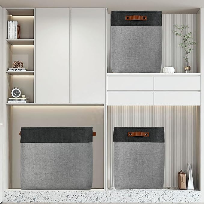DULLEMELO Grey Storage Baskets for Organizing 3 Pack Fabric Shelf Baskets for - Image 6