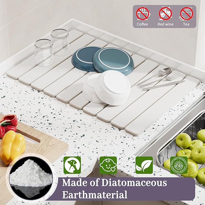 Large Stone Dish Drying Mats for Kitchen Counter – Foldable Quick Dry Stone Mat - Image 4