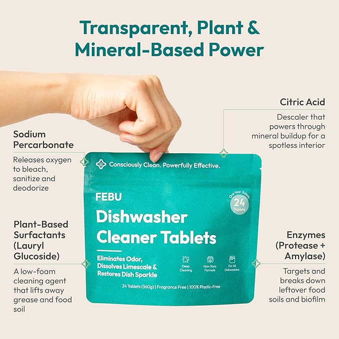 FEBU Dishwasher Cleaner Tablets Made in USA | Natural Dishwasher Cleaner and - Image 3