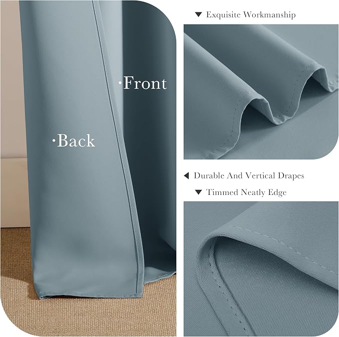 PONY DANCE Dusty Blue Blackout Curtains 80 inch Long 2 Panels Set, Thermal - Image 5