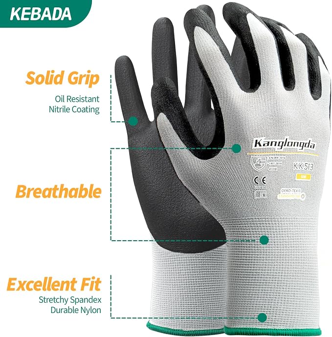 6-Paris Large Work Gloves for Men and Women, Nitrile Coated Safety Protective - Image 2