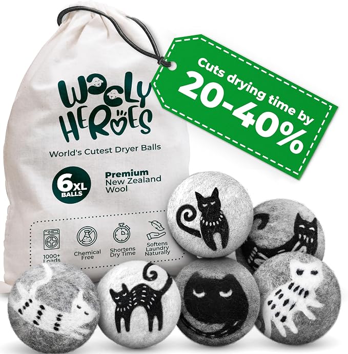 No More Dryer Sheets! Reusable Wool Dryer Balls XL 6-Pack by WOOLYHEROES