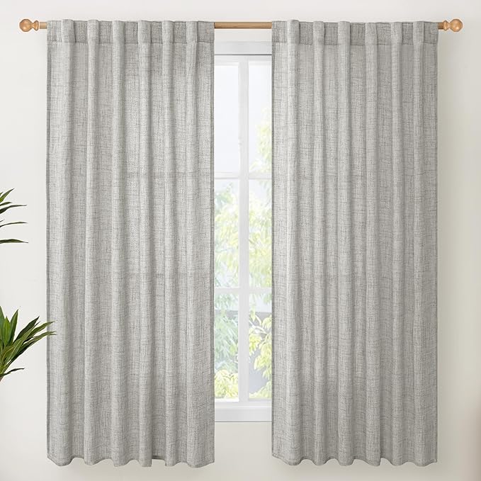YoungsTex Dark Grey Linen Curtains 63 Inch Length 2 Panels by YoungsTex