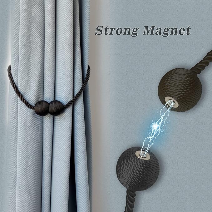 Hion Magnetic Curtain Tiebacks White 6 Pack, Curtain Tiebacks Buckles Holdbacks - Image 3