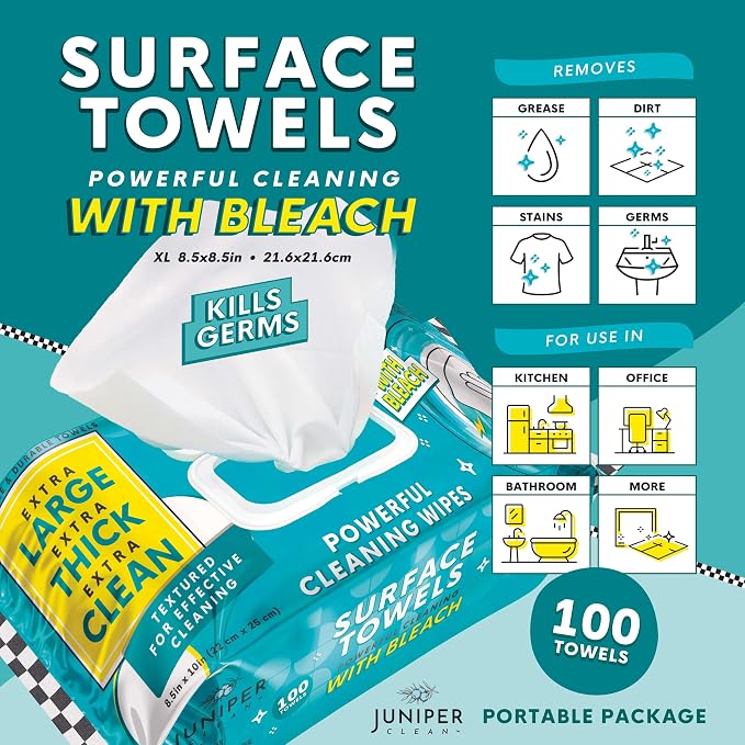 3 Packs Surface Wipes with Bleach, Thick & Large Dispose, All-Purpose Cleaner - Image 2