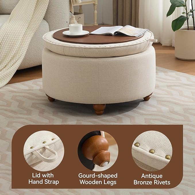 30Inch Round Storage Ottoman - Image 3