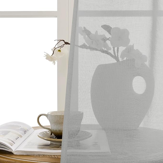 Tollpiz Short Sheer Door Curtain Closet Linen Textured Curtain Sheers Doorway - Image 9