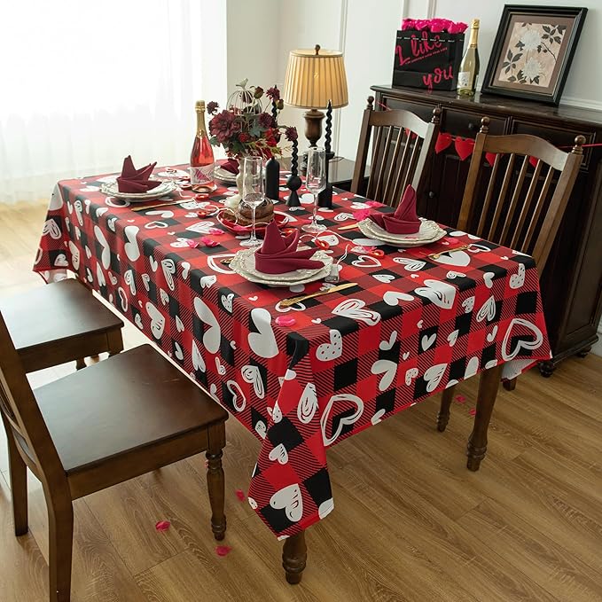 Red Waterproof Plaid Valentines’ Day Tablecloth Fabric - Image 5