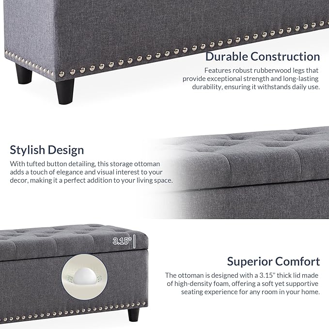 BELLEZE 47" Storage Ottoman, Storage Bench - Image 8
