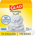 Glad ForceFlex Tall Kitchen Drawstring Trash Bags, 13 Gal, Fragrance Free by GladTrashFoodStorage