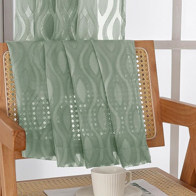 Aiyufeng Sage Green Curtains 45 Inch Length 2 Panels Set, Farmhouse Clip - Image 7