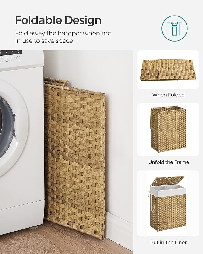 SONGMICS Laundry Hamper with Lid, 90L Clothes Hamper with 2 Removable Liner Bags - Image 8