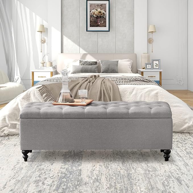 Storage Ottoman 50.2 Inches Upholstered Fabric Bench，Button Tufted - Image 6