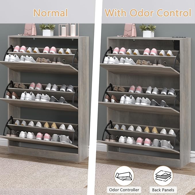 Shoe Cabinet with Odor Control and Back Panels, Deodorizing Slim 3-Flip Shoe - Image 5