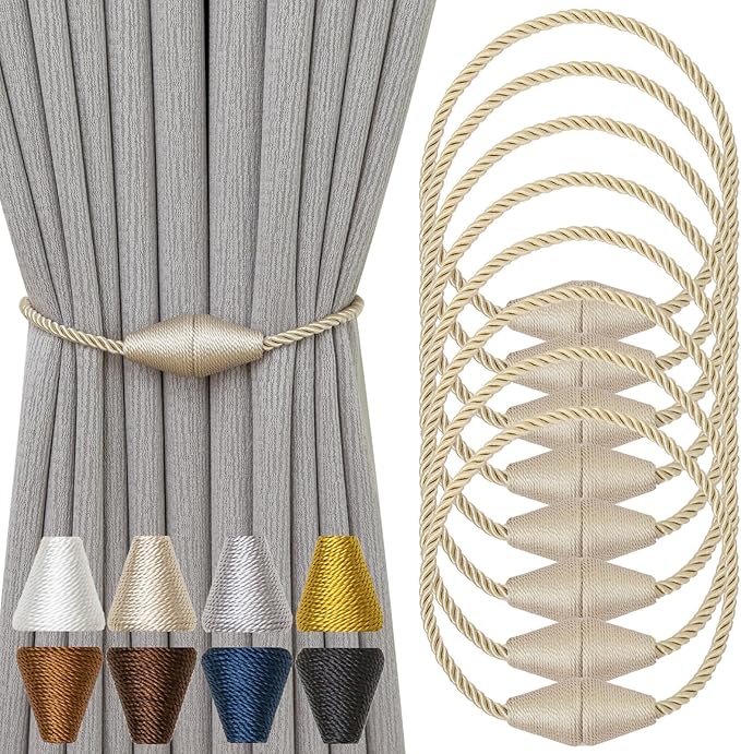 Magnetic Curtain Tiebacks 8 Pack Outdoor Rope Curtain Tie Backs Decorative by CurtainTiebacks